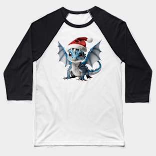 Adorable Baby Blue Dragon with a Red Christmas Hat Baseball T-Shirt